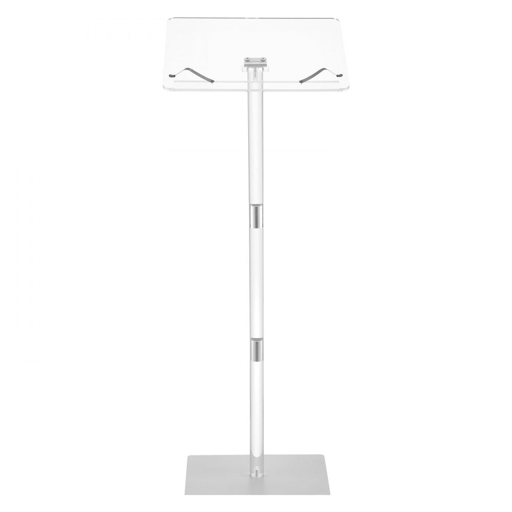VEVOR Podium Stand, 43-Inch Acrylic Lectern, Portable Laptop Desk with Wide Reading Surface, Book Clips, Adjustable Angle, Floor-Standing, for Classroom, Wedding, Conference, Lecture and Concert