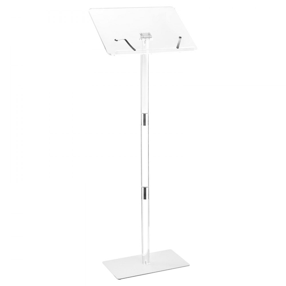 VEVOR Podium Stand, 43-Inch Acrylic Lectern, Portable Laptop Desk with Wide Reading Surface, Book Clips, Adjustable Angle, Floor-Standing, for Classroom, Wedding, Conference, Lecture and Concert