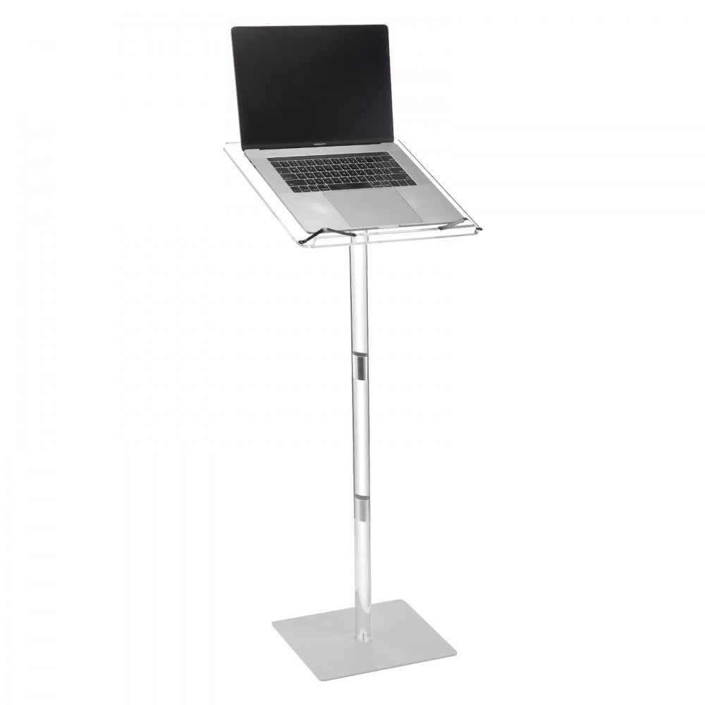 VEVOR Podium Stand, 43-Inch Acrylic Lectern, Portable Laptop Desk with Wide Reading Surface, Book Clips, Adjustable Angle, Floor-Standing, for Classroom, Wedding, Conference, Lecture and Concert