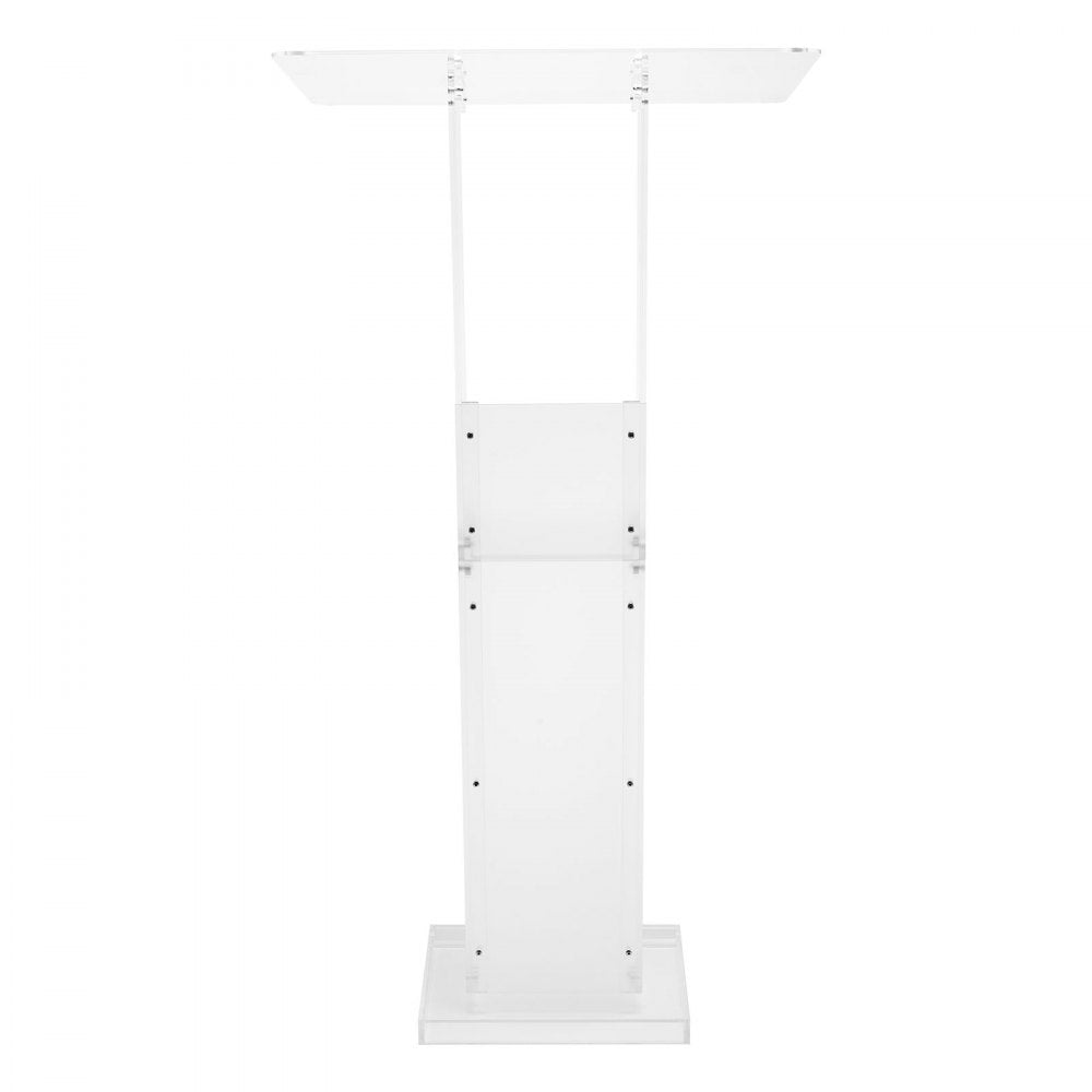 VEVOR Podium Stand, 50-Inch Acrylic Lectern, Portable Laptop Desk with Wide Reading Surface and Storage Shelf, Book Stopper, Floor-Standing, for Classroom, Wedding, Conference, Lecture and Concert