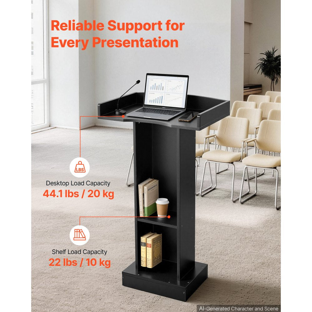 VEVOR Podium Stand, 42 inch Wooden Lectern Laptop Desk with Storage Shelf, for Schools, Churches and Events, Presentation Lectern Stand with Storage Shelf, Three-Sided Panels, Fixed Base, Book Stop