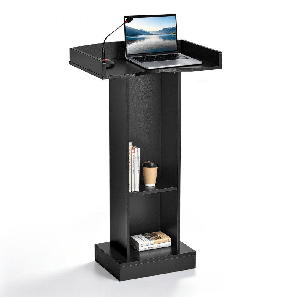 VEVOR Podium Stand, 42 inch Wooden Lectern Laptop Desk with Storage Shelf, for Schools, Churches and Events, Presentation Lectern Stand with Storage Shelf, Three-Sided Panels, Fixed Base, Book Stop