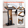 VEVOR Podium Stand, 47 inch Wooden Lectern Mobile Laptop Desk Storage Shelf, for Schools, Churches and Events, Portable Presentation Lectern Stand with Storage Shelf, Three-Sided Panels, and Book Stop