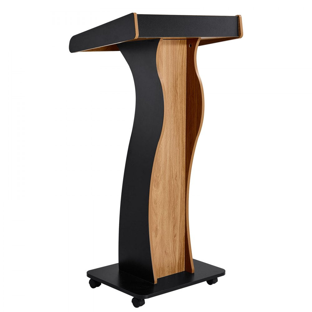 VEVOR Podium Stand, 47 inch Wooden Lectern Mobile Laptop Desk Storage Shelf, for Schools, Churches and Events, Portable Presentation Lectern Stand with Storage Shelf, Three-Sided Panels, and Book Stop