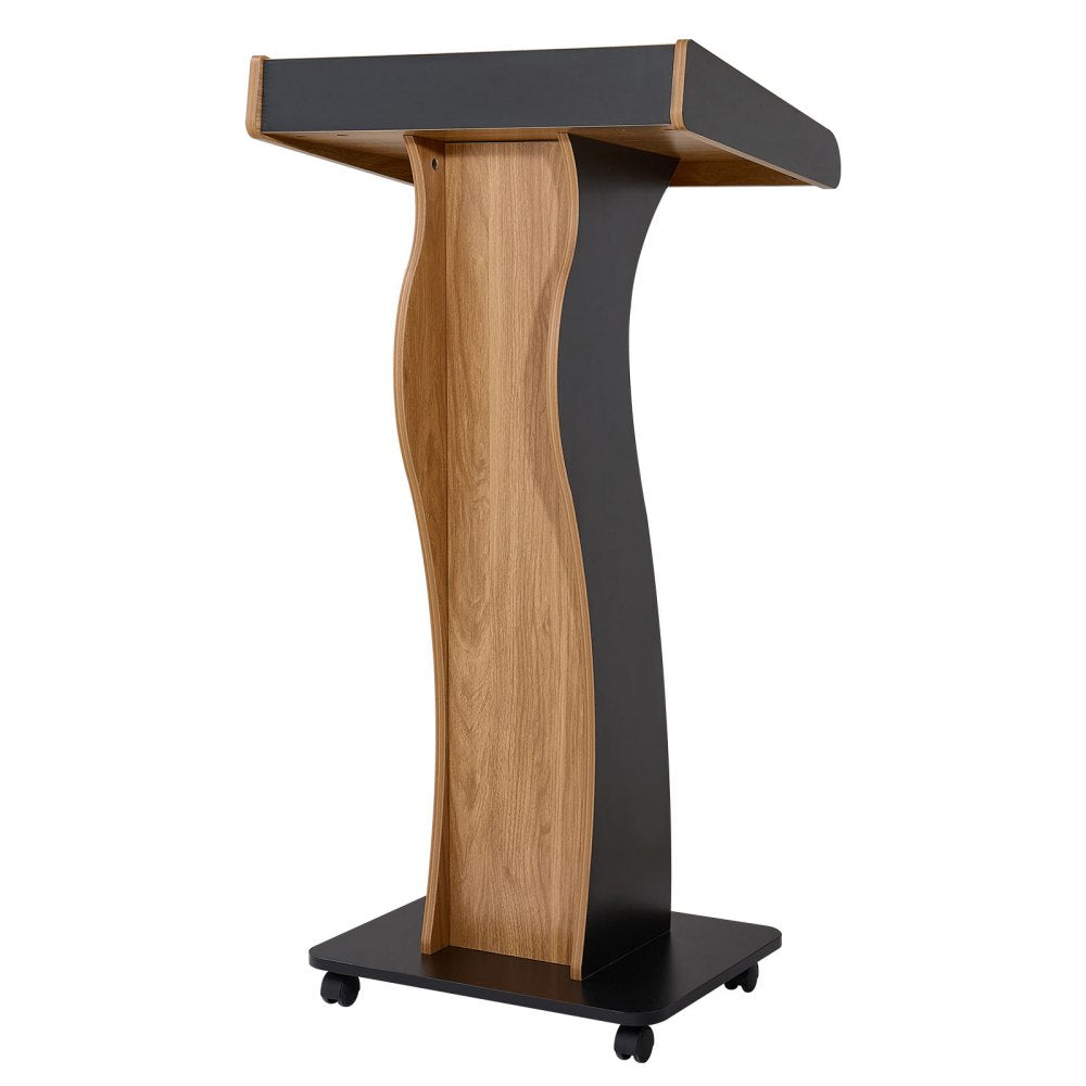 VEVOR Podium Stand, 47 inch Wooden Lectern Mobile Laptop Desk Storage Shelf, for Schools, Churches and Events, Portable Presentation Lectern Stand with Storage Shelf, Three-Sided Panels, and Book Stop