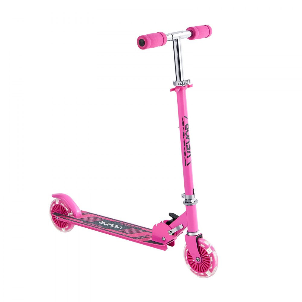 VEVOR Kick Scooter for Kids Ages 3+, 2-Wheel Toddler Scooter with Light-Up Wheels, Adjustable Height Handlebar, Wide Anti-Slip Deck, Foldable Lightweight Frame for Boys & Girls up to 110 lbs, Pink