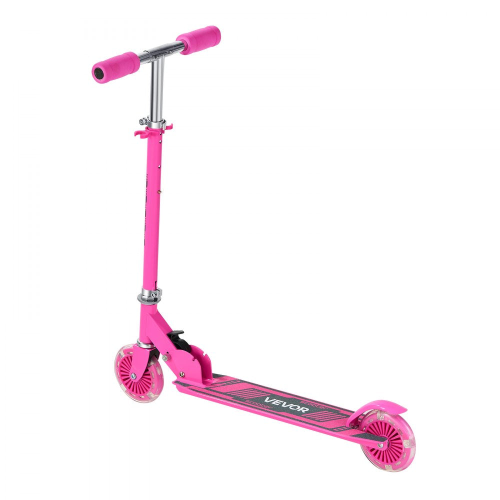 VEVOR Kick Scooter for Kids Ages 3+, 2-Wheel Toddler Scooter with Light-Up Wheels, Adjustable Height Handlebar, Wide Anti-Slip Deck, Foldable Lightweight Frame for Boys & Girls up to 110 lbs, Pink