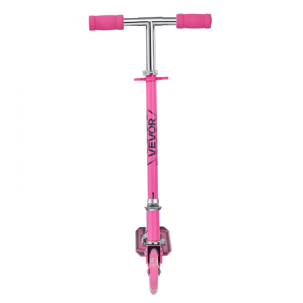 VEVOR Kick Scooter for Kids Ages 3+, 2-Wheel Toddler Scooter with Light-Up Wheels, Adjustable Height Handlebar, Wide Anti-Slip Deck, Foldable Lightweight Frame for Boys & Girls up to 110 lbs, Pink