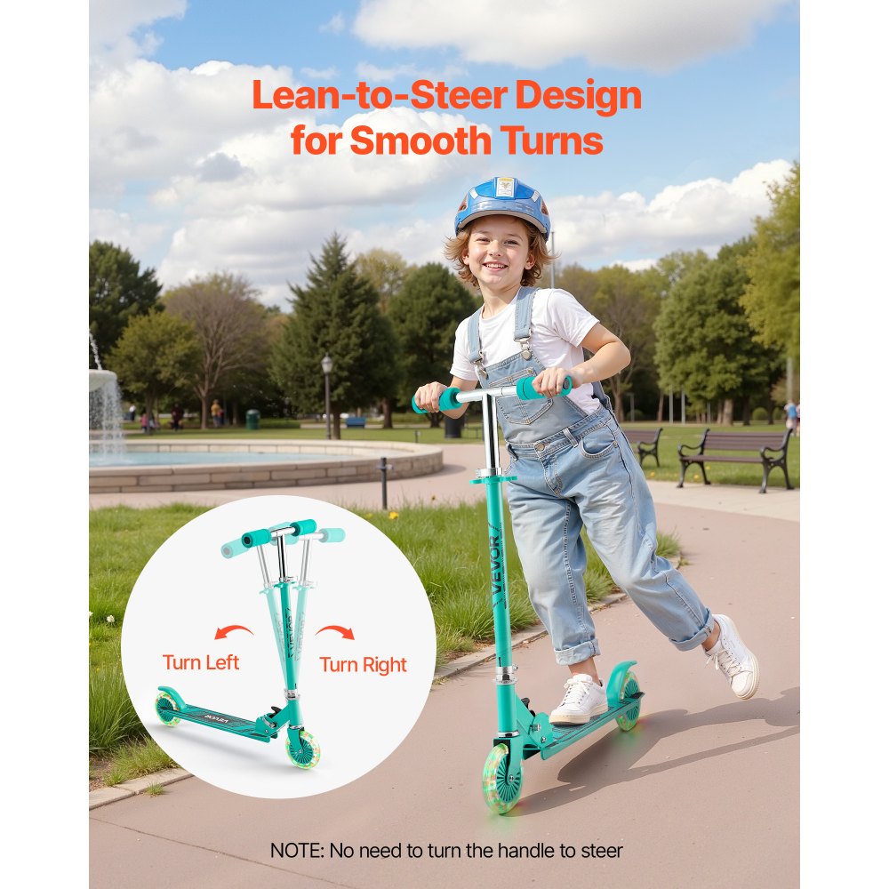 VEVOR Kick Scooter for Kids Ages 3+, 2-Wheel Toddler Scooter with Light-Up Wheels, Adjustable Height Handlebar, Wide Anti-Slip Deck, Foldable Lightweight Frame for Boys & Girls up to 110 lbs, Green