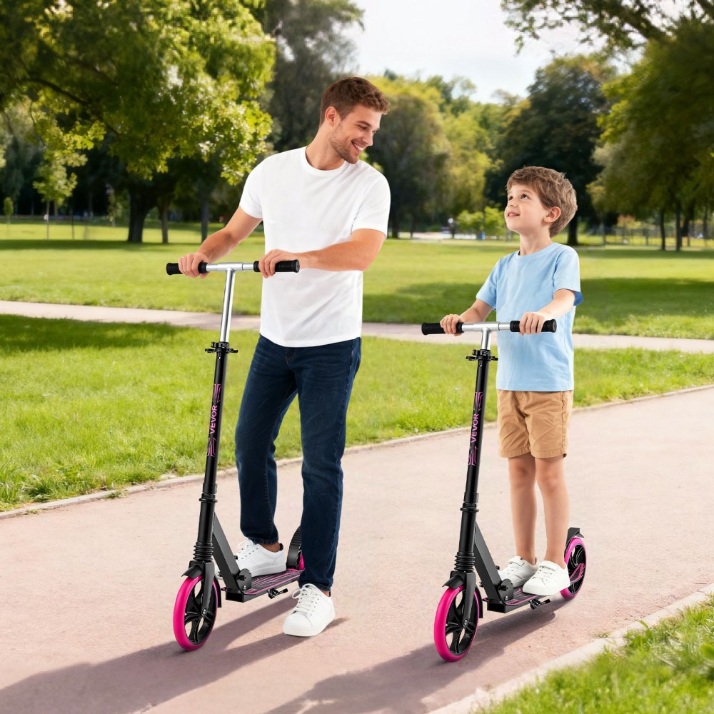 VEVOR Kick Scooter for Kids Ages 8+, Teens & Adults, 2-Wheel Toddler Scooter with Adjustable Height Handlebar, Wide Anti-Slip Deck, Foldable Lightweight Frame for Boys & Girls up to 220 lbs, Pink