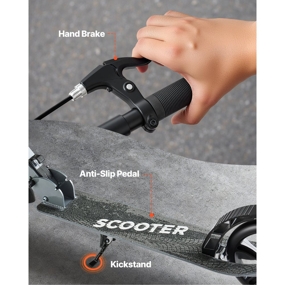 VEVOR Kick Scooter for Kids Ages 8+, Teens & Adults, 2-Wheel Toddler Scooter with Adjustable Height Handlebar, Wide Anti-Slip Deck, Foldable Lightweight Frame for Boys & Girls up to 220 lbs, Gray