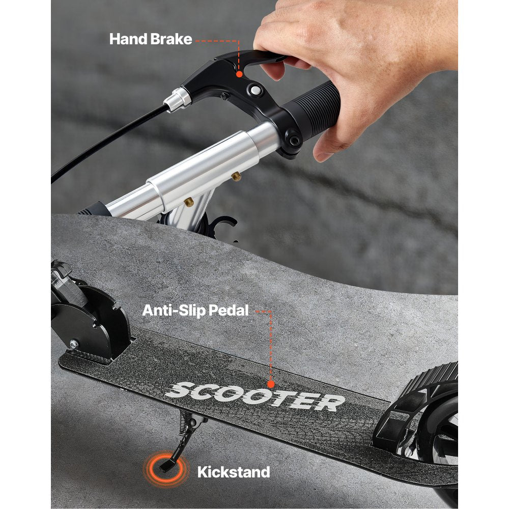 VEVOR Kick Scooter for Kids Ages 8+, Teens & Adults, 2-Wheel Toddler Scooter with Adjustable Height Handlebar, Wide Anti-Slip Deck, Foldable Lightweight for Boys & Girls up to 220 lbs, Black + Silver
