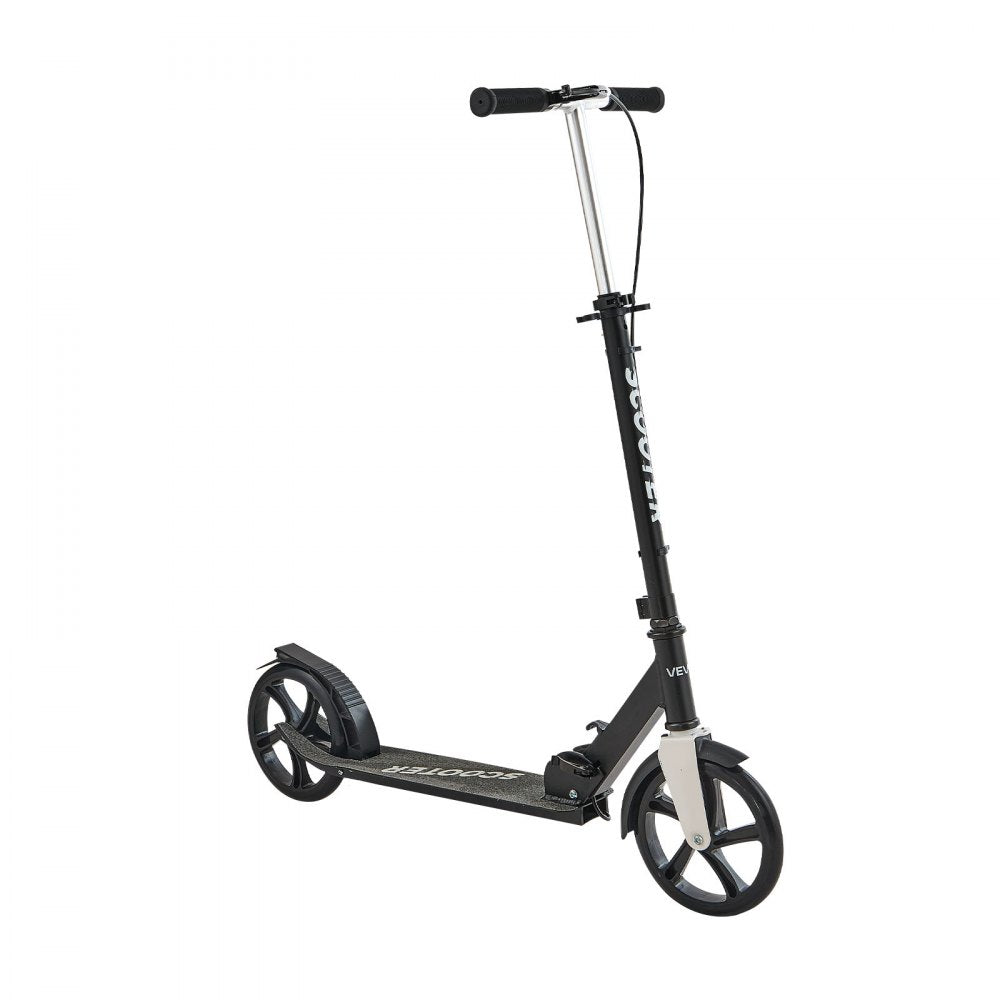 VEVOR Kick Scooter for Kids Ages 8+, Teens & Adults, 2-Wheel Toddler Scooter with Adjustable Height Handlebar, Wide Anti-Slip Deck, Foldable Lightweight for Boys & Girls up to 220 lbs, Black + Silver