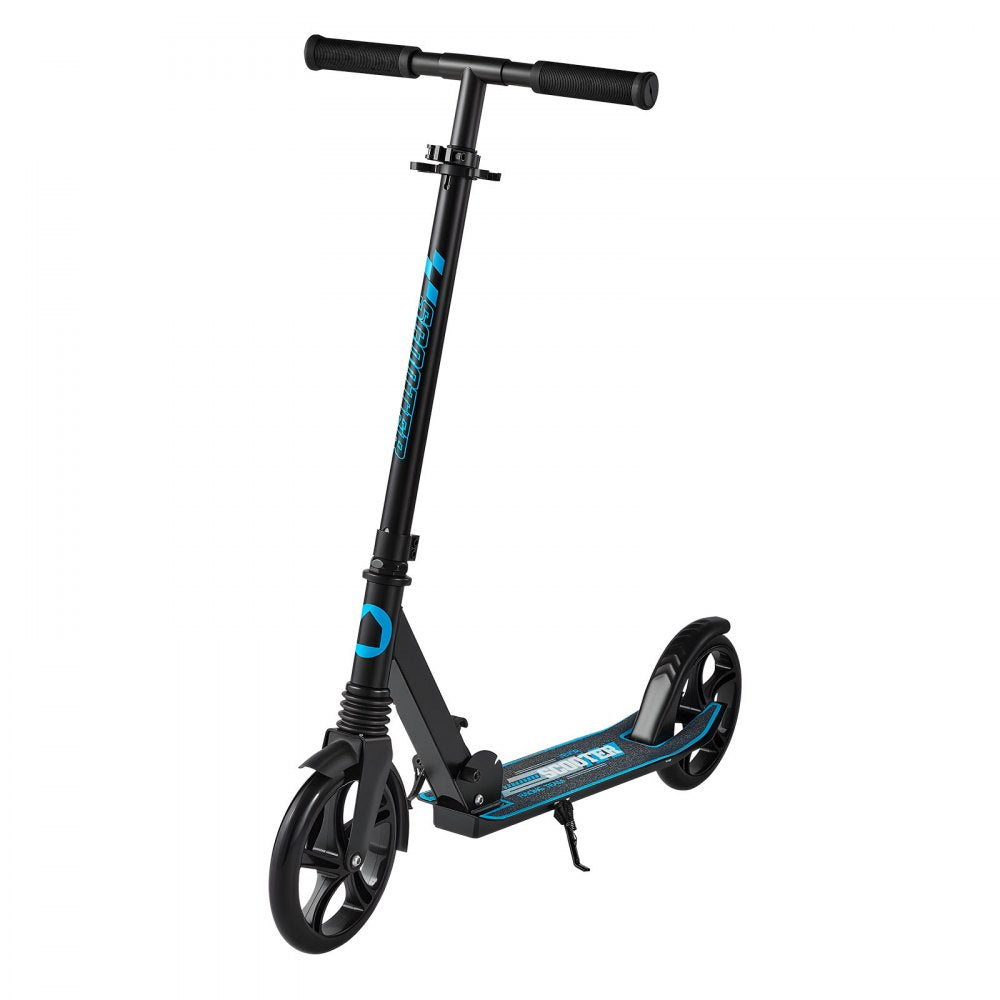 VEVOR Kick Scooter for Kids Ages 8+, Teens & Adults, 2-Wheel Toddler Scooter with Adjustable Height Handlebar, Wide Anti-Slip Deck, Foldable Lightweight for Boys & Girls up to 220 lbs, Black + Blue