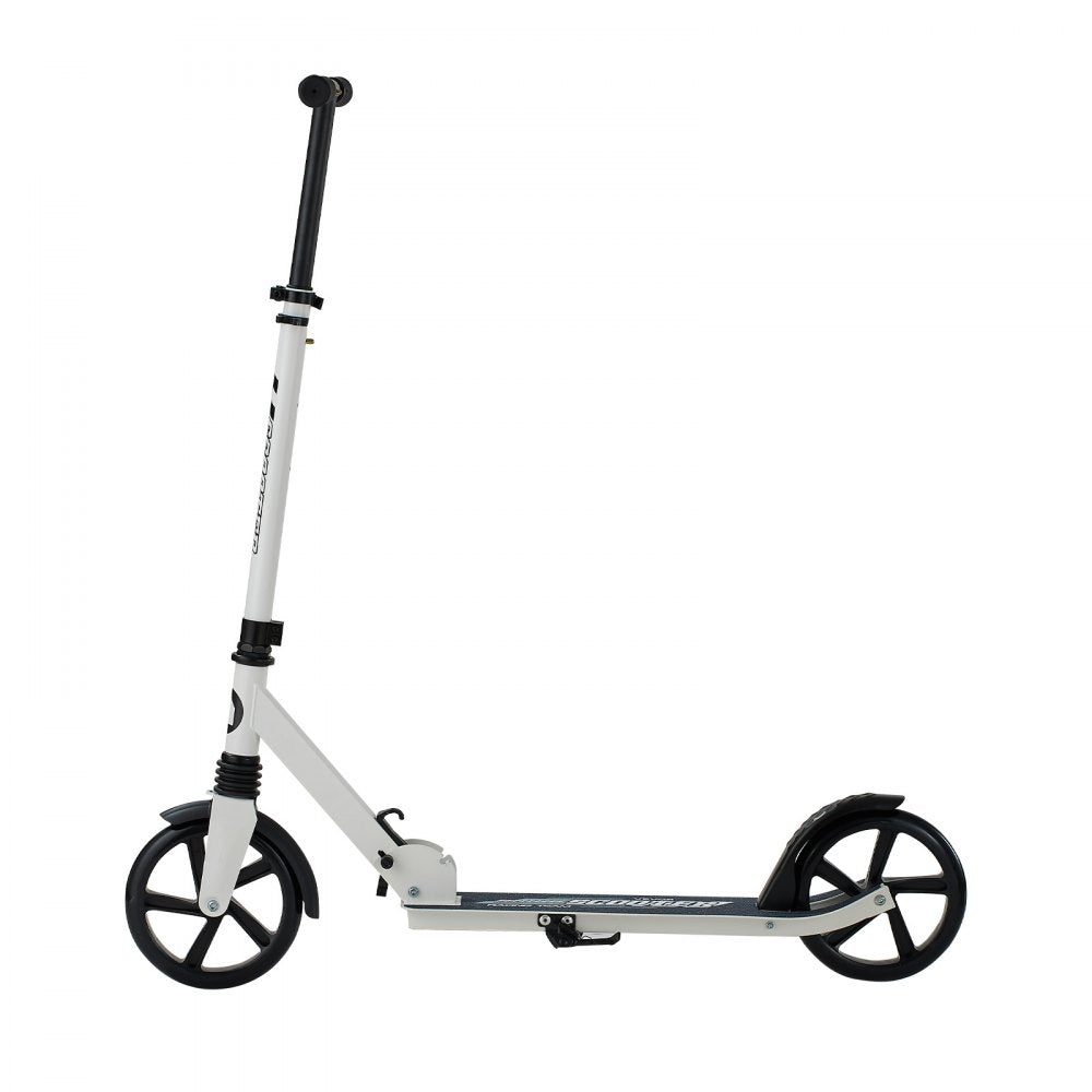 VEVOR Kick Scooter for Kids Ages 8+, Teens & Adults, 2-Wheel Toddler Scooter with Adjustable Height Handlebar, Wide Anti-Slip Deck, Foldable Lightweight for Boys & Girls up to 220 lbs, White + Black