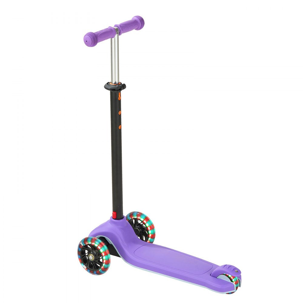VEVOR Kick Scooter for Kids Ages 3+, 3-Wheel Toddler Scooter with Light-Up Wheels, Adjustable Height Handlebar, Wide Anti-Slip Deck, Lightweight Aluminum Frame for Boys & Girls up to 165 lbs, Purple