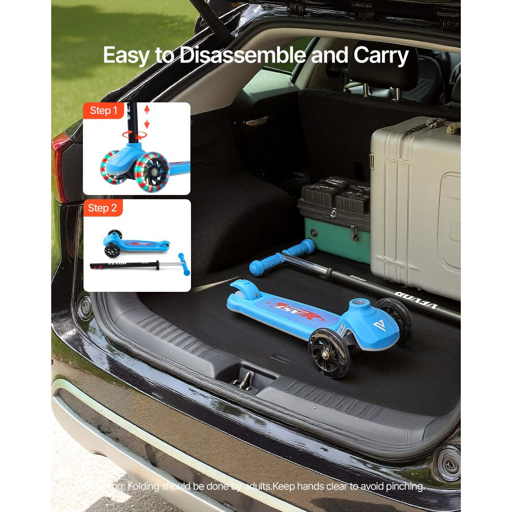 VEVOR Kick Scooter for Kids Ages 3+, 3-Wheel Toddler Scooter with Light-Up Wheels, Adjustable Height Handlebar, Wide Anti-Slip Deck, Lightweight Aluminum Frame for Boys & Girls up to 165 lbs, Blue