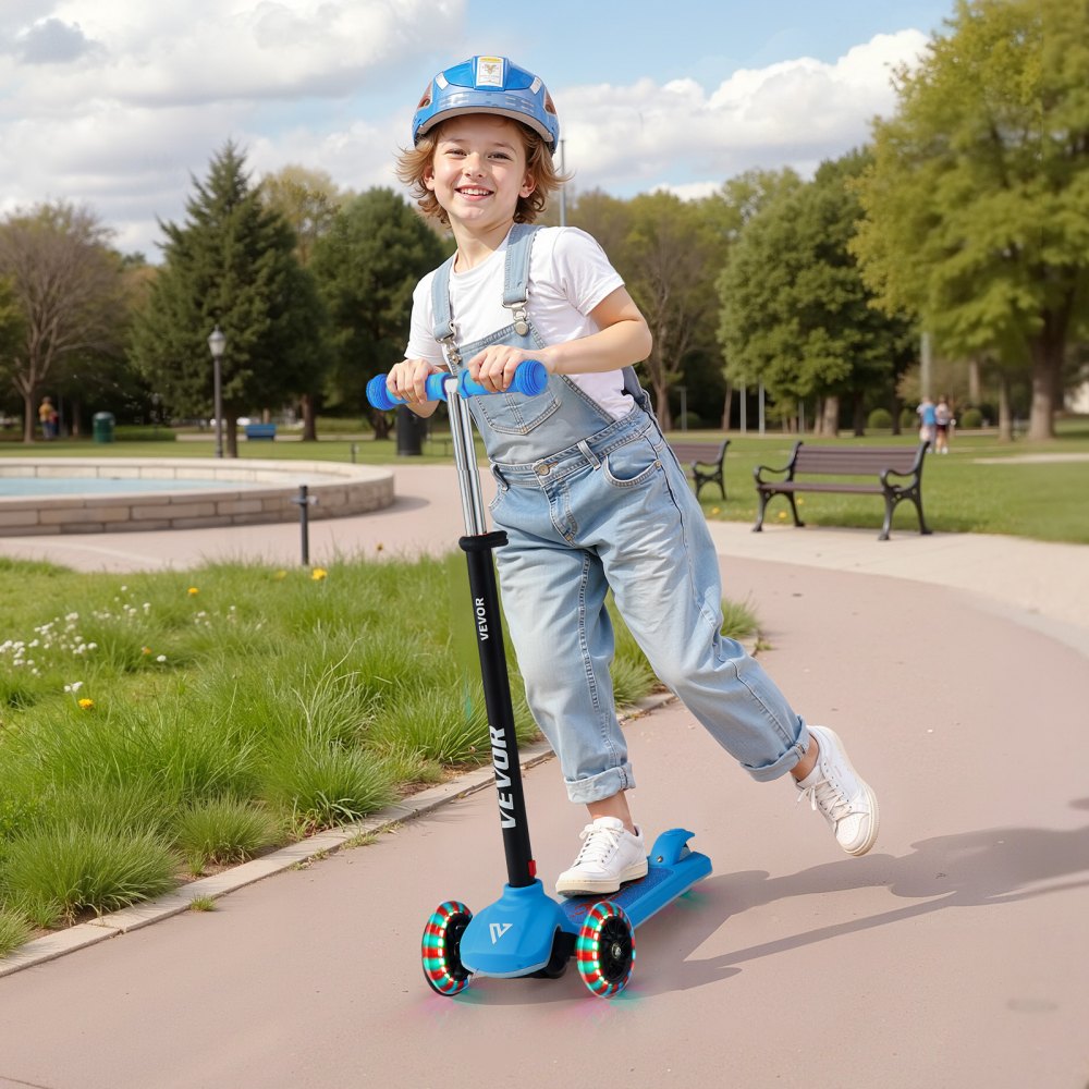 VEVOR Kick Scooter for Kids Ages 3+, 3-Wheel Toddler Scooter with Light-Up Wheels, Adjustable Height Handlebar, Wide Anti-Slip Deck, Lightweight Aluminum Frame for Boys & Girls up to 165 lbs, Blue