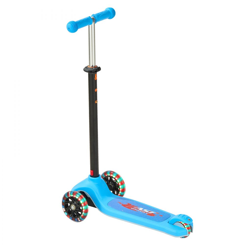 VEVOR Kick Scooter for Kids Ages 3+, 3-Wheel Toddler Scooter with Light-Up Wheels, Adjustable Height Handlebar, Wide Anti-Slip Deck, Lightweight Aluminum Frame for Boys & Girls up to 165 lbs, Blue