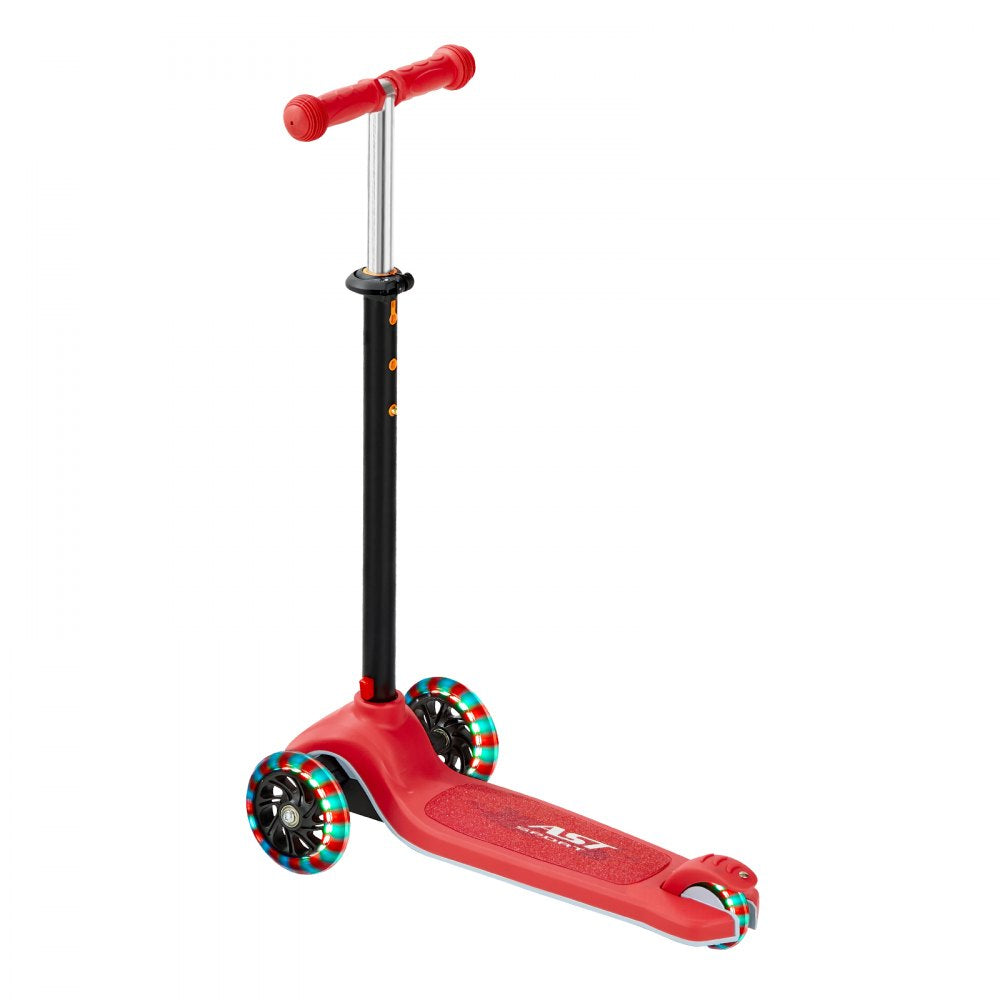 VEVOR Kick Scooter for Kids Ages 3+, 3-Wheel Toddler Scooter with Light-Up Wheels, Adjustable Height Handlebar, Wide Anti-Slip Deck, Lightweight Aluminum Frame for Boys & Girls up to 165 lbs, Red