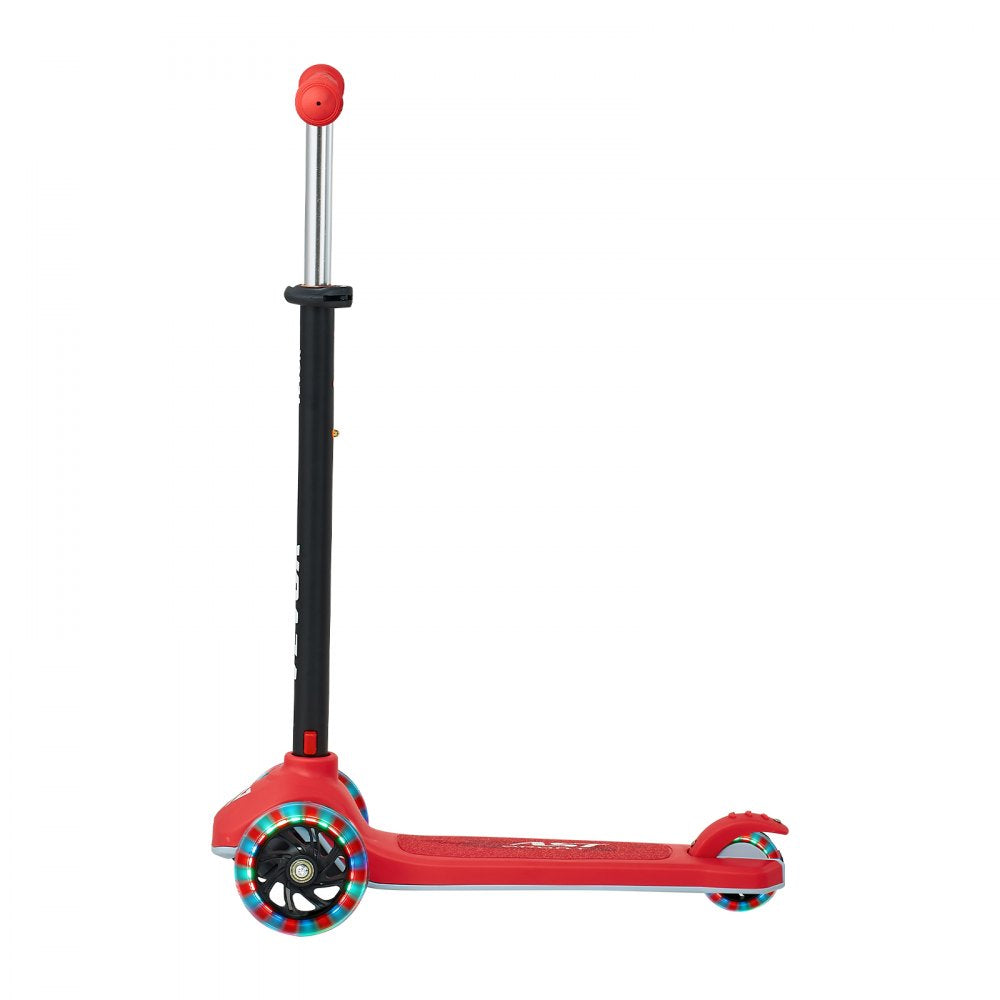 VEVOR Kick Scooter for Kids Ages 3+, 3-Wheel Toddler Scooter with Light-Up Wheels, Adjustable Height Handlebar, Wide Anti-Slip Deck, Lightweight Aluminum Frame for Boys & Girls up to 165 lbs, Red