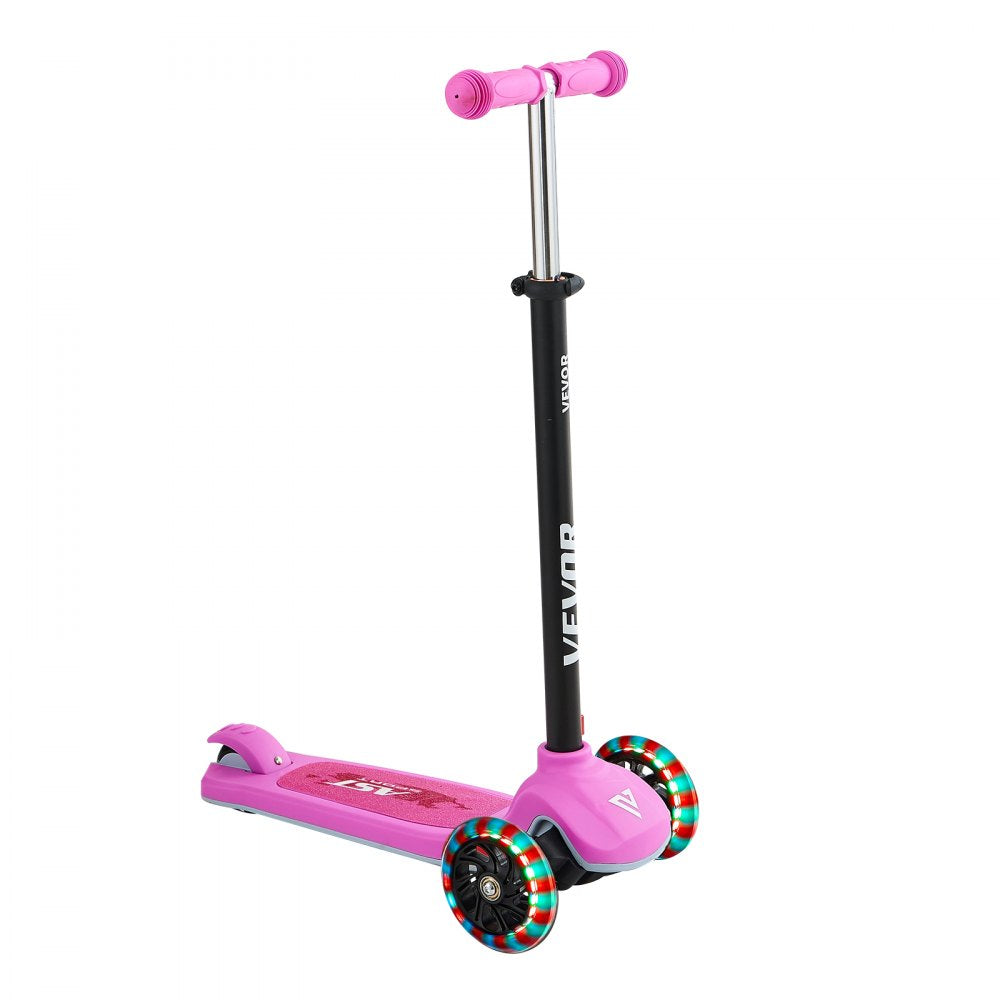 VEVOR Kick Scooter for Kids Ages 3+, 3-Wheel Toddler Scooter with Light-Up Wheels, Adjustable Height Handlebar, Wide Anti-Slip Deck, Lightweight Aluminum Frame for Boys & Girls up to 165 lbs, Pink