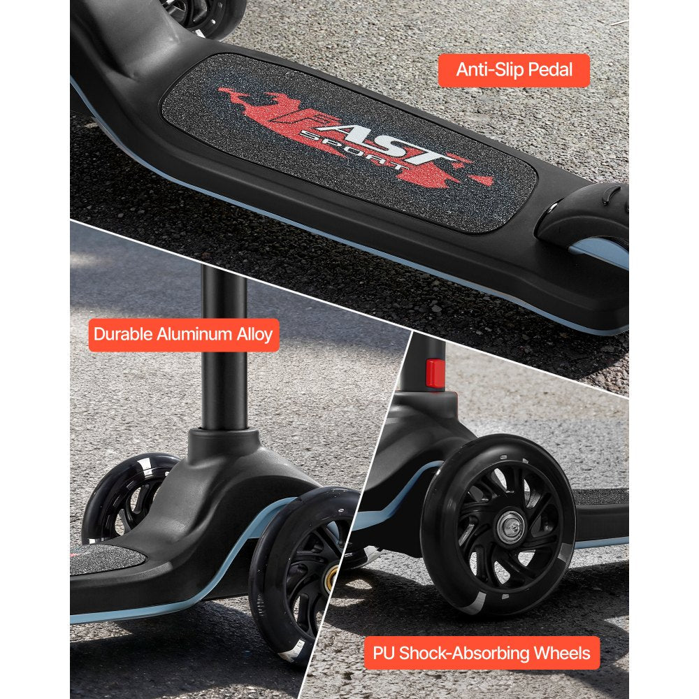 VEVOR Kick Scooter for Kids Ages 3+, 3-Wheel Toddler Scooter with Light-Up Wheels, Adjustable Height Handlebar, Wide Anti-Slip Deck, Lightweight Aluminum Frame for Boys & Girls up to 165 lbs, Black