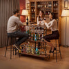 VEVOR Home Bar Unit, L-Shaped Wine Bar Cabinet Table 3-Tier with Storage Shelves, Adjustable Foot Pads, LED Light, Walnut Finish & Metal Frame Liquor Cabinet for Home, Kitchen,Living Room,Pub,Basement