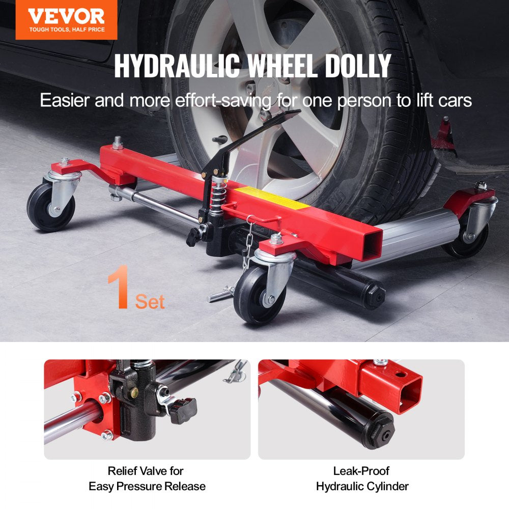 VEVOR Wheel Dolly, Max Capacity 1500 Lbs Car Dolly, Car Jack Dolly Lifter with 360° Rotatable Wheels, Heavy Duty Vehicle Positioning Hydraulic Tire Jack, for Vehicle Car Auto Repair Moving