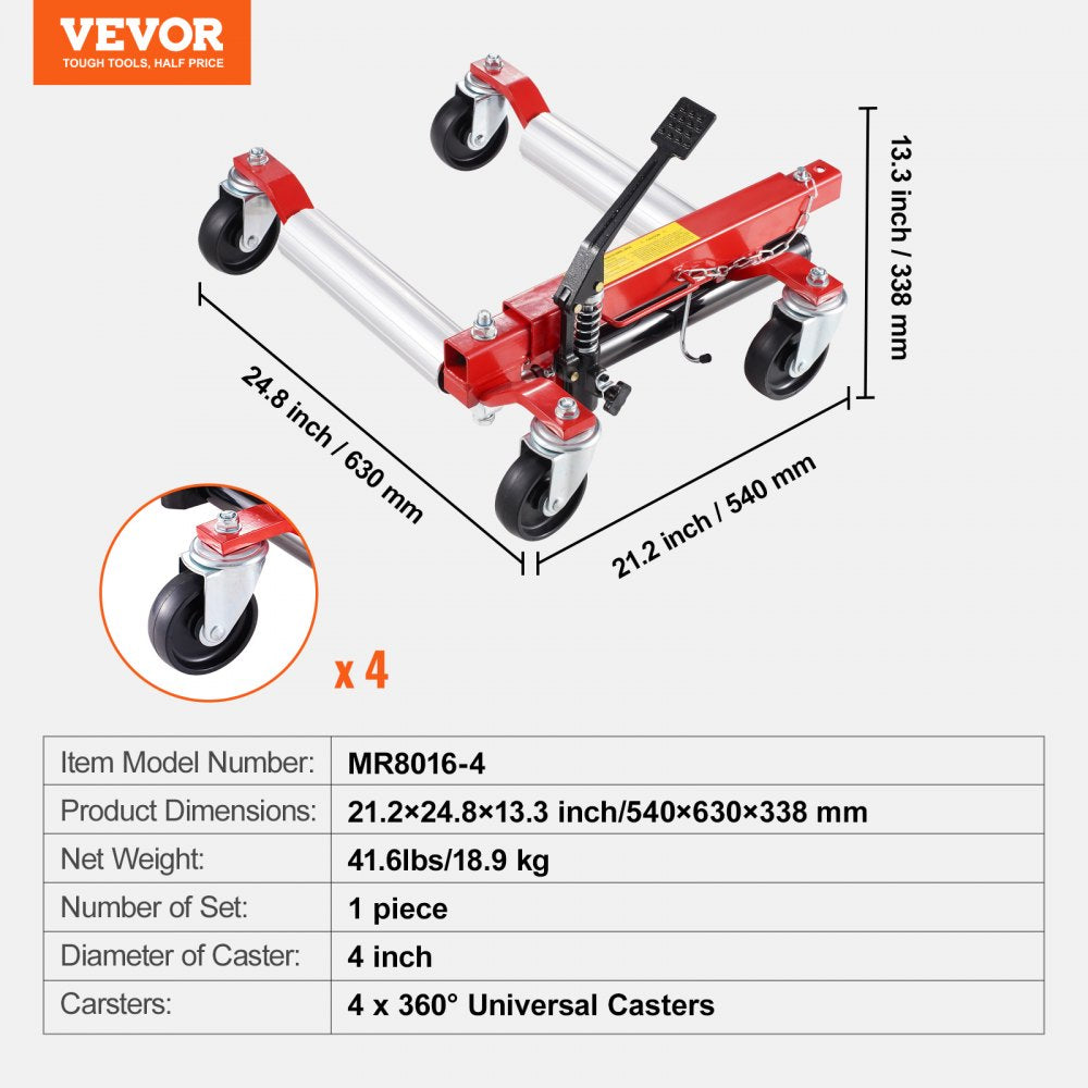 VEVOR Wheel Dolly, Max Capacity 1500 Lbs Car Dolly, Car Jack Dolly Lifter with 360° Rotatable Wheels, Heavy Duty Vehicle Positioning Hydraulic Tire Jack, for Vehicle Car Auto Repair Moving