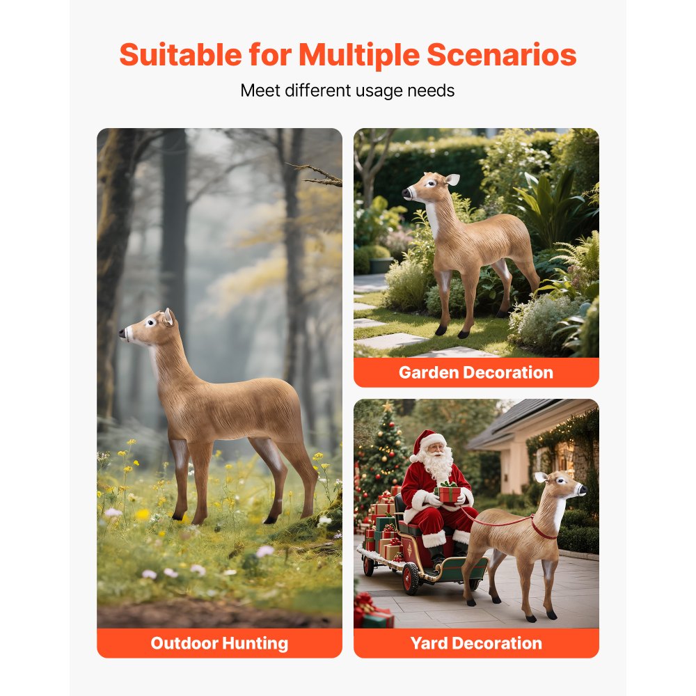 VEVOR Deer Decoy, Outdoor Deer Decoys for Hunting, Realistic Durable HDPE Doe Hunting Decoy, Foldable Legs for Easy to Carry and Use, for Garden Yard Decoration, 1-Pack