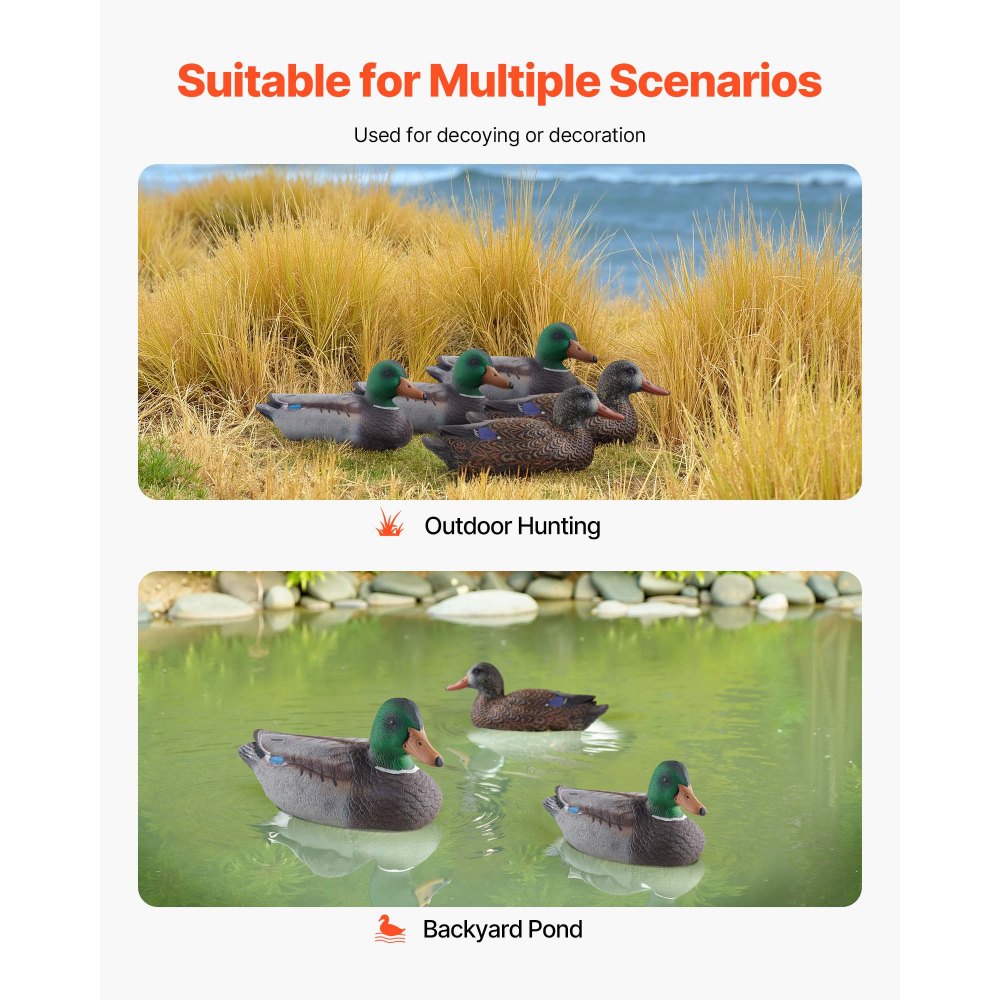 VEVOR Duck Decoys, Realistic Floating Duck Decoys, Weight Forward Swim, Plastic Duck Hunting Decoy Outdoor for Hunting, for Pool, Pond, and Lake, Garden Yard Decoration, Easy to Carry and Use, 6-Pack