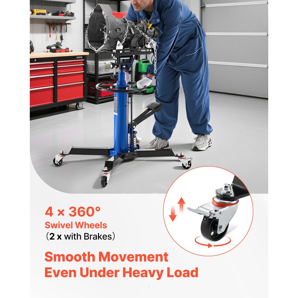 VEVOR Hydraulic Transmission Jack, 1322 lbs / 0.6 Ton Lifting Capacity Telescoping Transmission Jack with Foot Pedal, Dual Telescopic Trans, 34.6-69.3 in High Lifting Height, Garage/Shop Lift Hoist