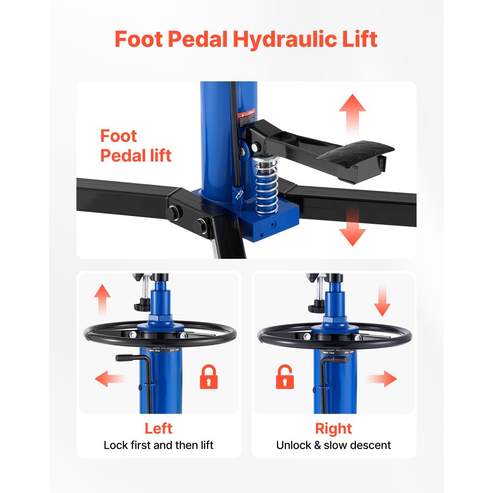 VEVOR Hydraulic Transmission Jack, 1660 lbs / 0.75 Ton Lifting Capacity Telescoping Transmission Jack with Foot Pedal, 360° Swivel Wheel, 34.6-69.3 in High Lifting Height, Lift Hoist for Garage/Shop