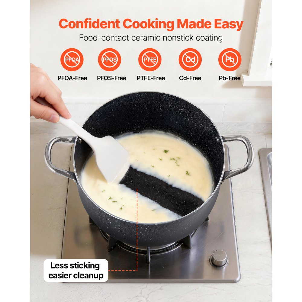 VEVOR Aluminum Stock Pot, 12-Quart Nonstick Ceramic Coated Pot with Glass Lid, PFOA-Free, PFAS-Free, Compatible with Gas Stoves, Induction Cooktops, Electric Stoves, for Soups, Stews, and Pasta