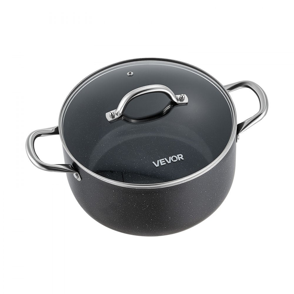 VEVOR Aluminum Stock Pot, 6-Quart Nonstick Ceramic Coated Pot with Glass Lid, PFOA-Free, PFAS-Free, Compatible with Gas Stoves, Induction Cooktops, Electric Stoves, for Soups, Stews, and Pasta