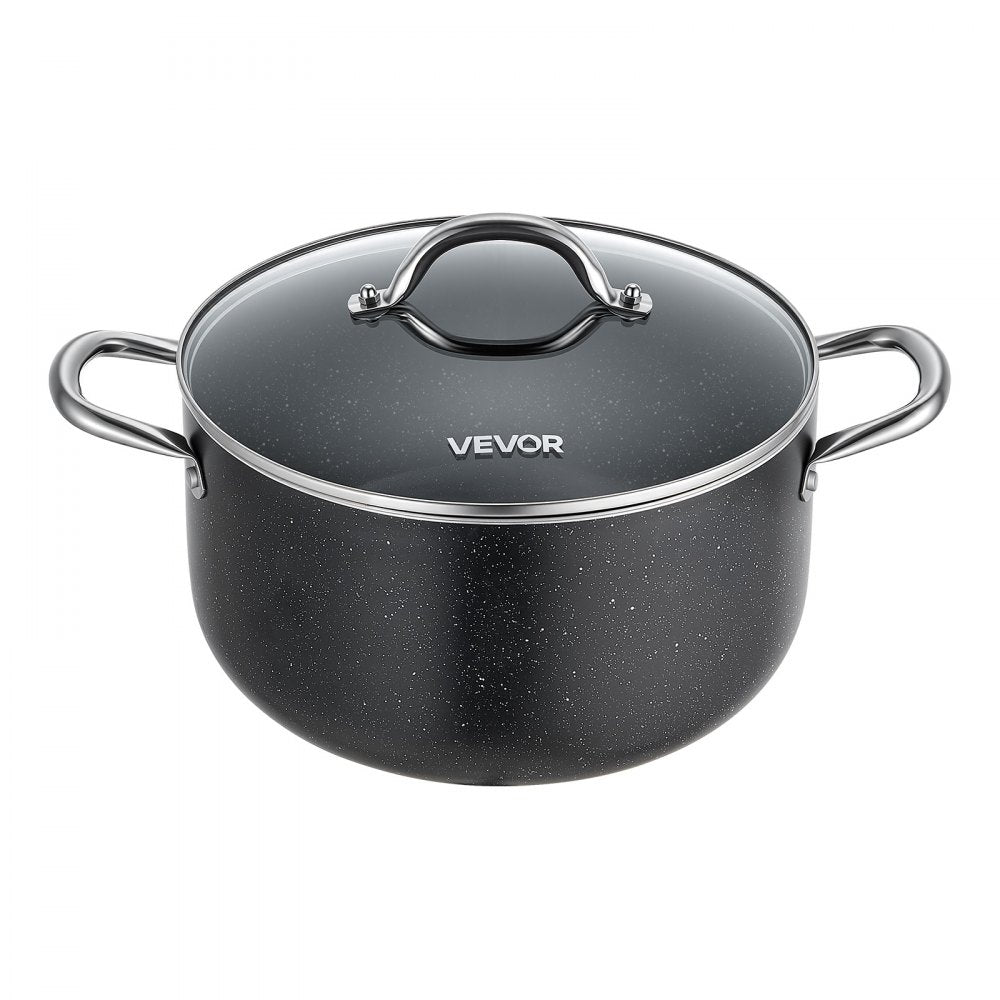 VEVOR Aluminum Stock Pot, 6-Quart Nonstick Ceramic Coated Pot with Glass Lid, PFOA-Free, PFAS-Free, Compatible with Gas Stoves, Induction Cooktops, Electric Stoves, for Soups, Stews, and Pasta