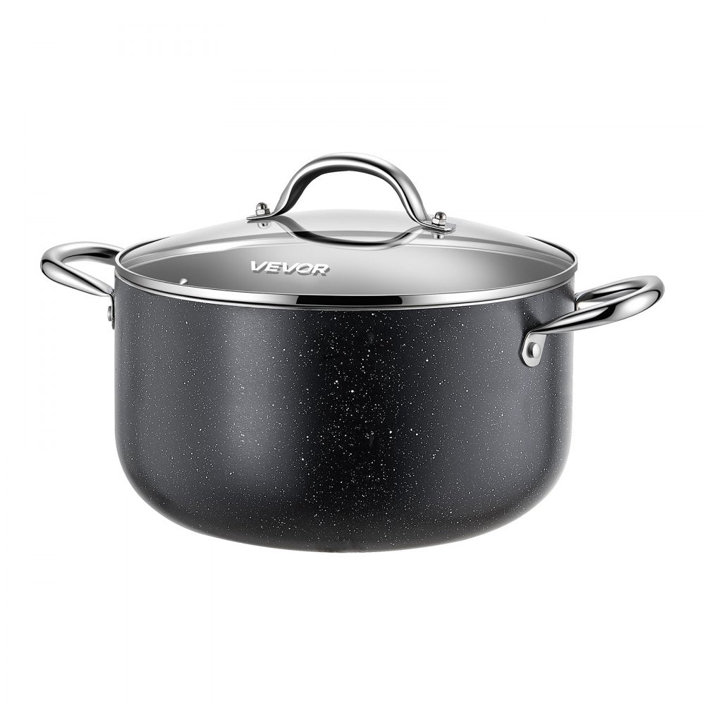 VEVOR Aluminum Stock Pot, 6-Quart Nonstick Ceramic Coated Pot with Glass Lid, PFOA-Free, PFAS-Free, Compatible with Gas Stoves, Induction Cooktops, Electric Stoves, for Soups, Stews, and Pasta