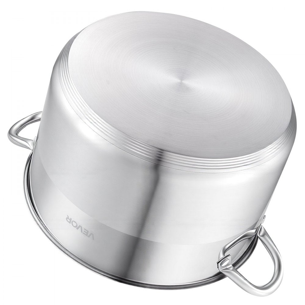 VEVOR Stainless Steel Stock Pot, 8-Quart Stainless Steel Stockpot with Glass Lid, PFOA-Free, PFAS-Free, Compatible with Gas Stoves, Induction Cooktops, Electric Stoves, for Soups, Stews, and Pasta