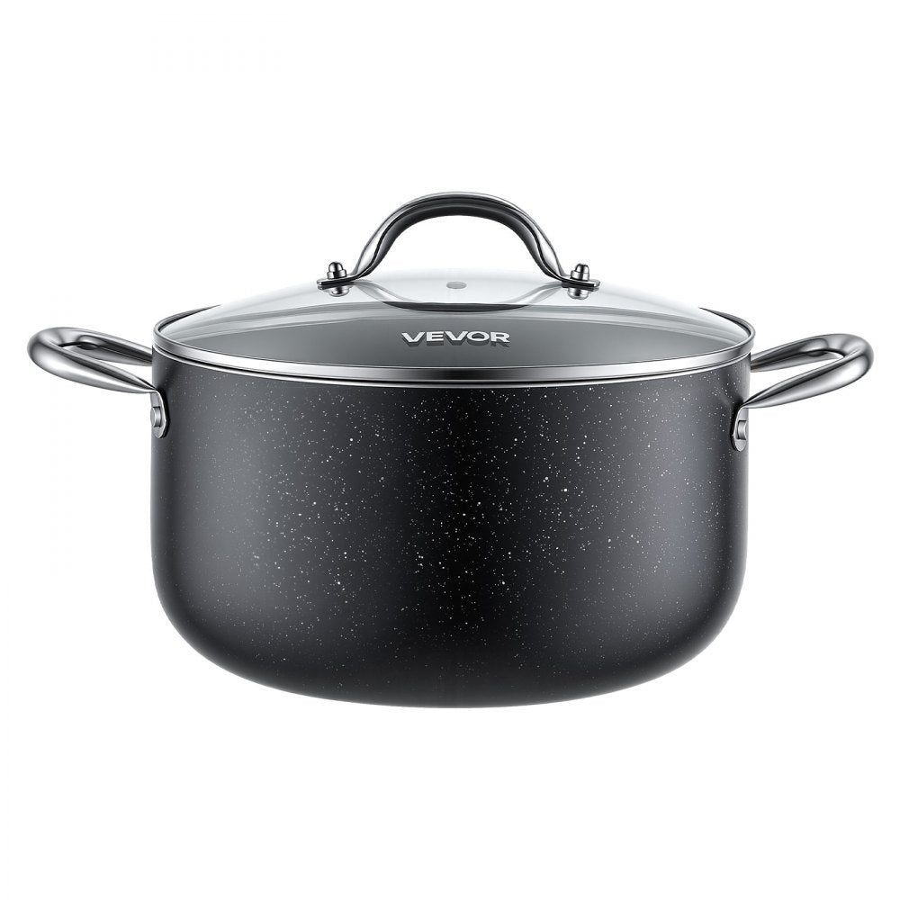 VEVOR Aluminum Stock Pot, 8-Quart Nonstick Ceramic Coated Pot with Glass Lid, PFOA-Free, PFAS-Free, Compatible with Gas Stoves, Induction Cooktops, Electric Stoves, for Soups, Stews, and Pasta