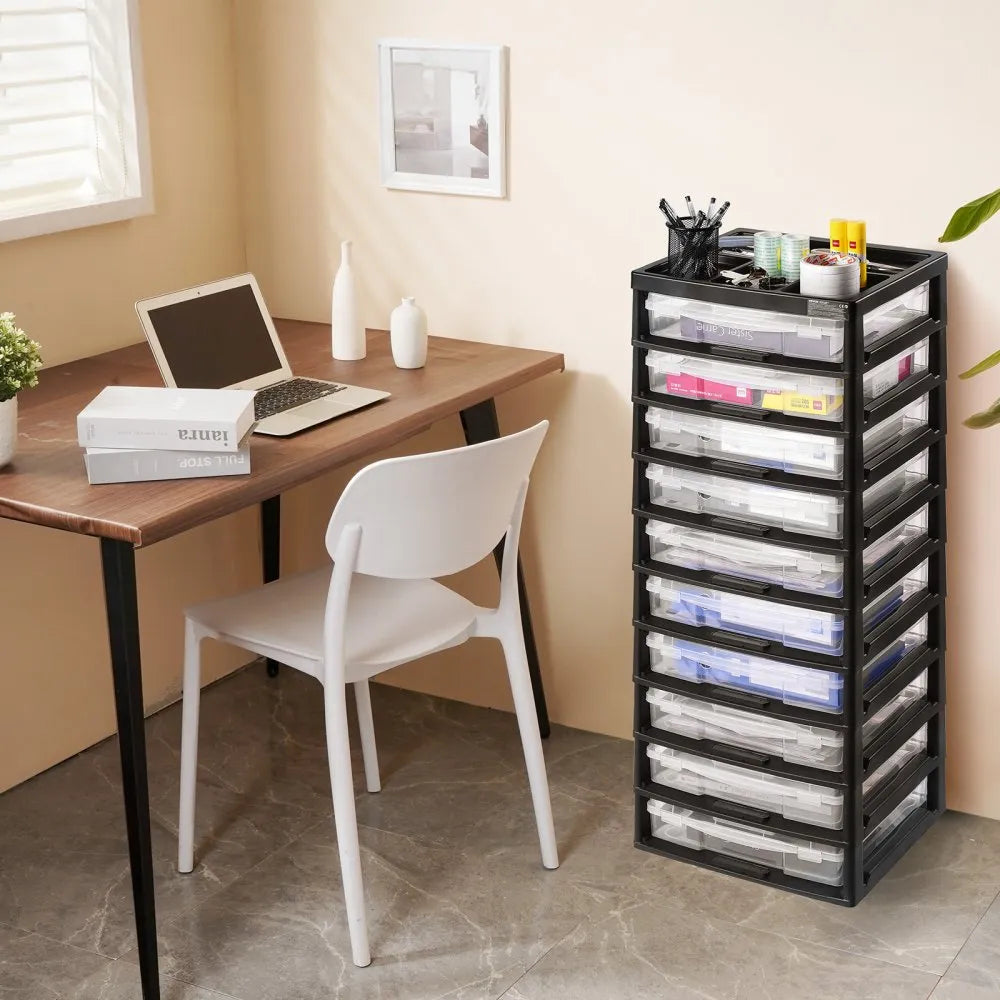 VEVOR Plastic Storage Organizer, 10-Tier Large Capacity with Organizer Top, Black Frame Only, PP Material Multifunctional Scrapbook Storage, for Office Essentials Tools Arts and Crafts Supplies