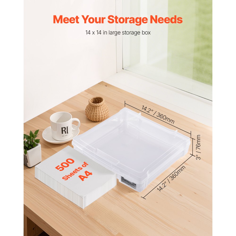 VEVOR Scrapbook Paper Storage, 6 Pack Stackable Plastic Board Game Boxes, Clear Multi-Purpose Document Case with Rounded Corners and Double Latches, for Office Essentials Tools Arts Crafts Supplies