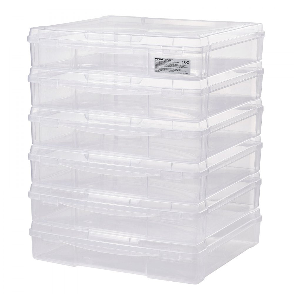 VEVOR Scrapbook Paper Storage, 6 Pack Stackable Plastic Board Game Boxes, Clear Multi-Purpose Document Case with Rounded Corners and Double Latches, for Office Essentials Tools Arts Crafts Supplies