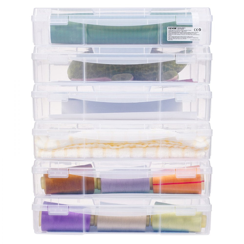 VEVOR Scrapbook Paper Storage, 6 Pack Stackable Plastic Board Game Boxes, Clear Multi-Purpose Document Case with Rounded Corners and Double Latches, for Office Essentials Tools Arts Crafts Supplies