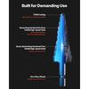 VEVOR Step Drill Bit, 1/4 to 3/4 inch, 1/4 inch Hex Shank, TiAlN Coating Cobalt HSS High Speed Steel, Four Spiral Flute Step Bit for Metal, Stainless Steel, Aluminum, Wood, Plastic, Fiberglass