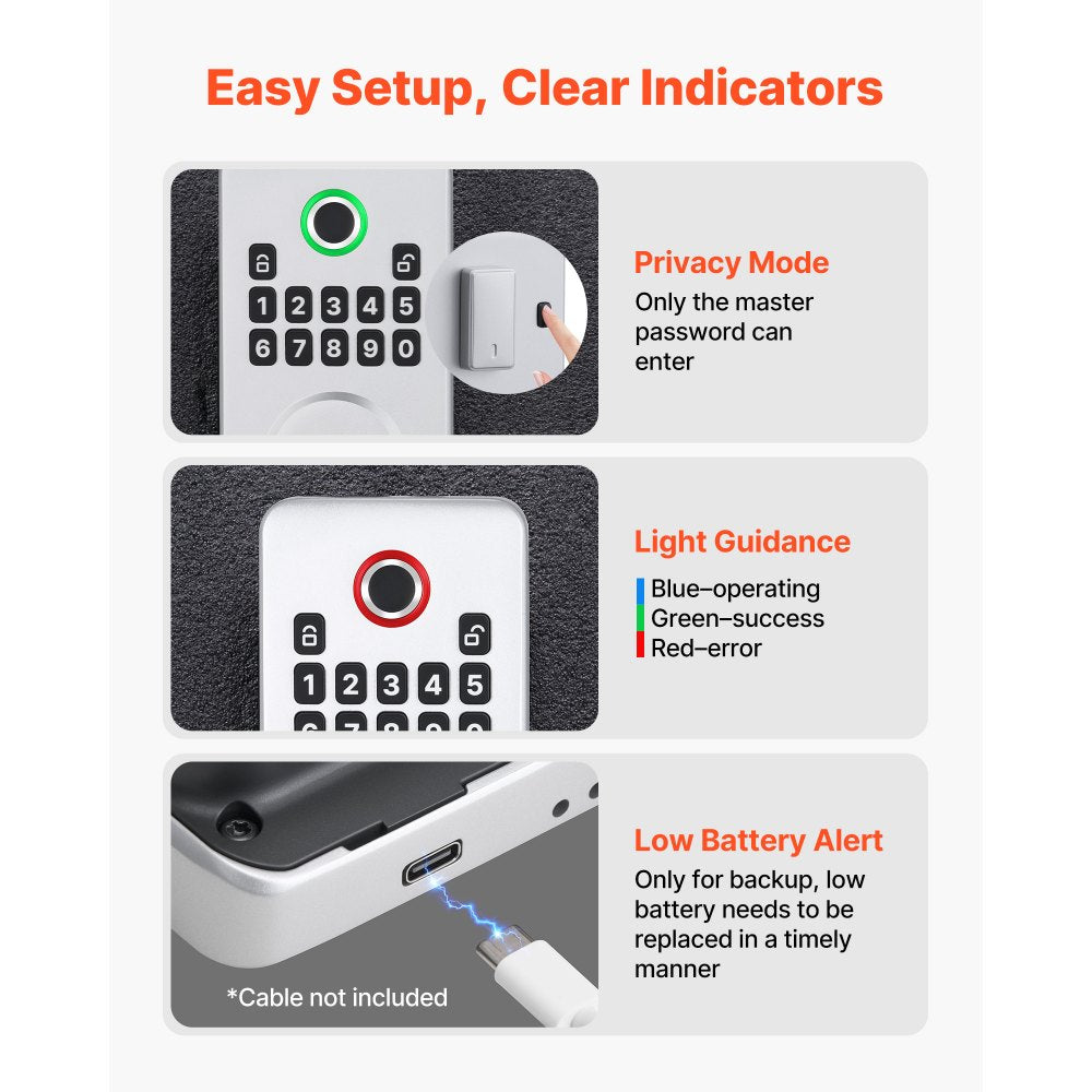 VEVOR Fingerprint Door Lock Set, Electronic Biometric Deadbolt Keyless Entry Door Lock with Handle, Pioneering Easy-Grip Design, Auto Locking, One-Time Code, Anti-Peeking Password, for Home, Silver