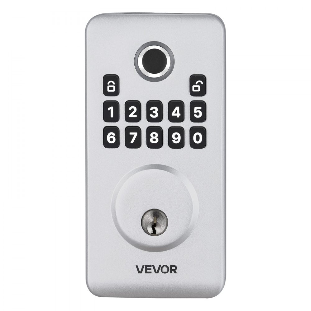 VEVOR Fingerprint Door Lock Set, Electronic Biometric Deadbolt Keyless Entry Door Lock with Handle, Pioneering Easy-Grip Design, Auto Locking, One-Time Code, Anti-Peeking Password, for Home, Silver