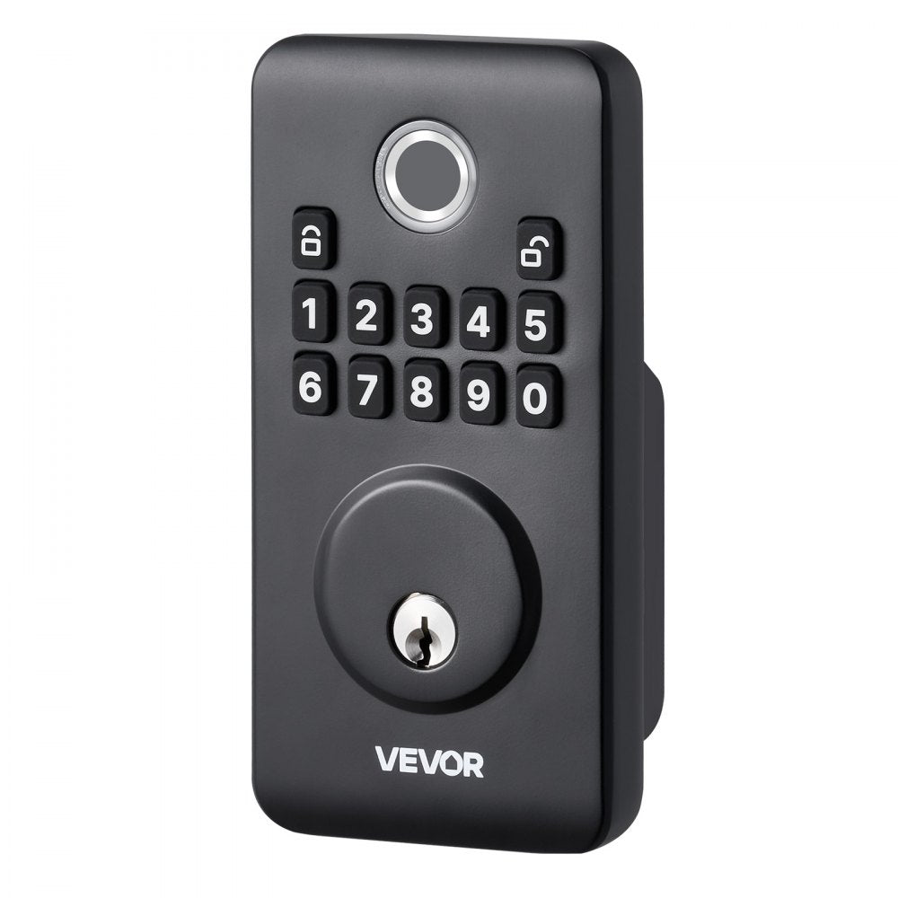 VEVOR Fingerprint Door Lock Set, Electronic Biometric Deadbolt Keyless Entry Door Lock with Handle, Pioneering Easy-Grip Design, Auto Locking, One-Time Code, Anti-Peeking Password, Matte Black
