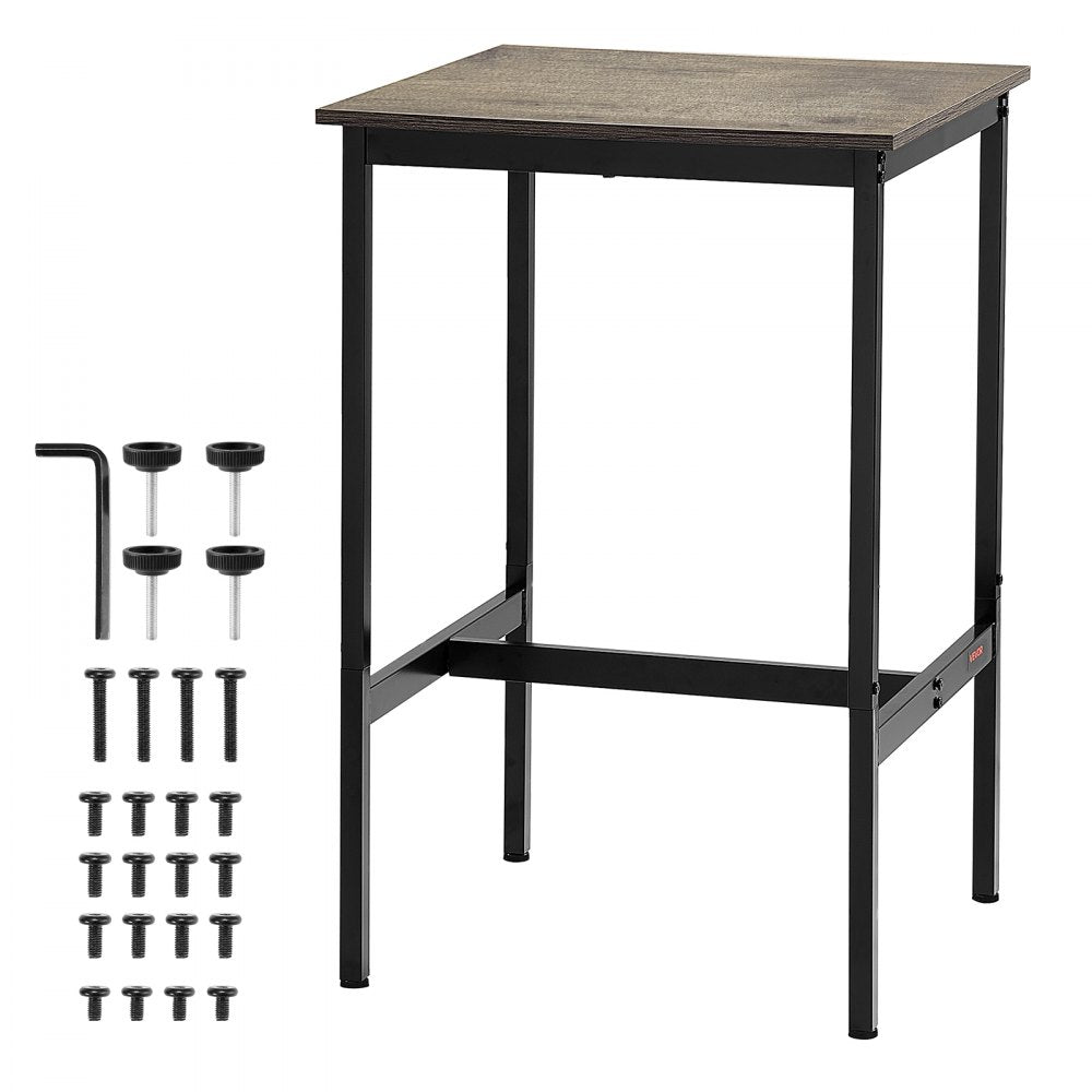 VEVOR Bar Table, Sturdy Metal Frame High Top Pub Table, Small Kitchen Dining, Cocktail Coffee Counter Bar Height Desk, Easy to Assemble, 24x24x36 in, for Living Room Party, Rustic Brown and Black