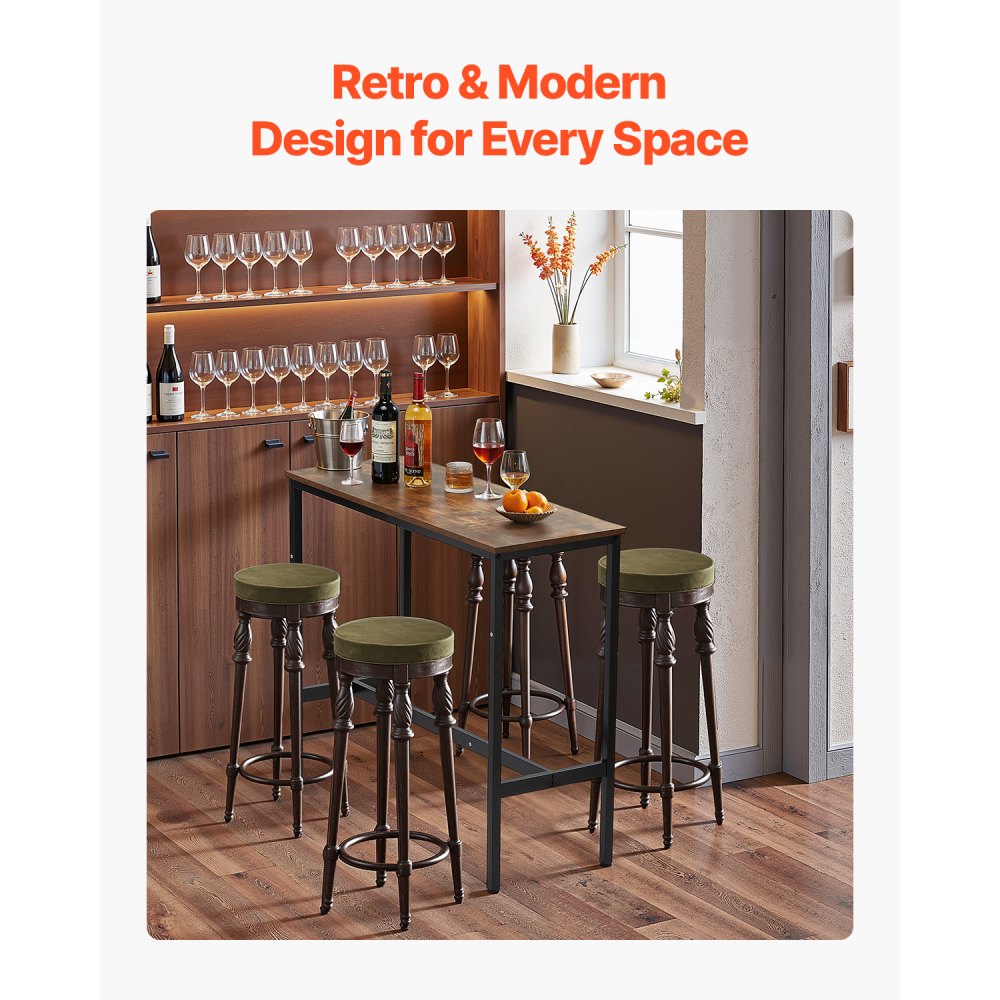 VEVOR Bar Table, Sturdy Metal Frame High Top Pub Table, Narrow Long Kitchen Dining, Cocktail Counter Bar Height Desk, Easy to Assemble,39x16x35.5 in, for Living Room Party, Rustic Brown and Black